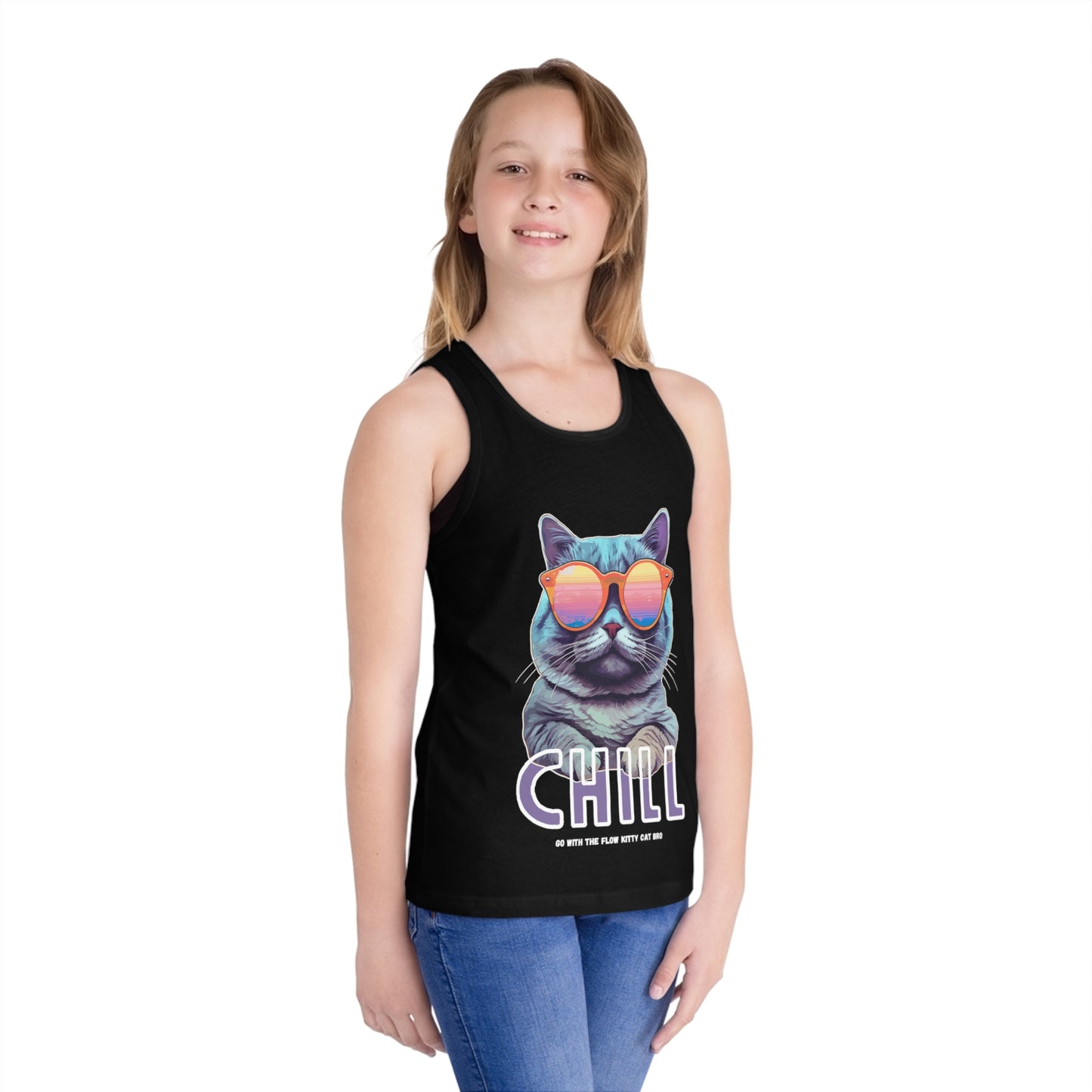 KIDS 'Chill: Go With The Flow Kitty Cat Bro' Kid's Jersey Tank Top