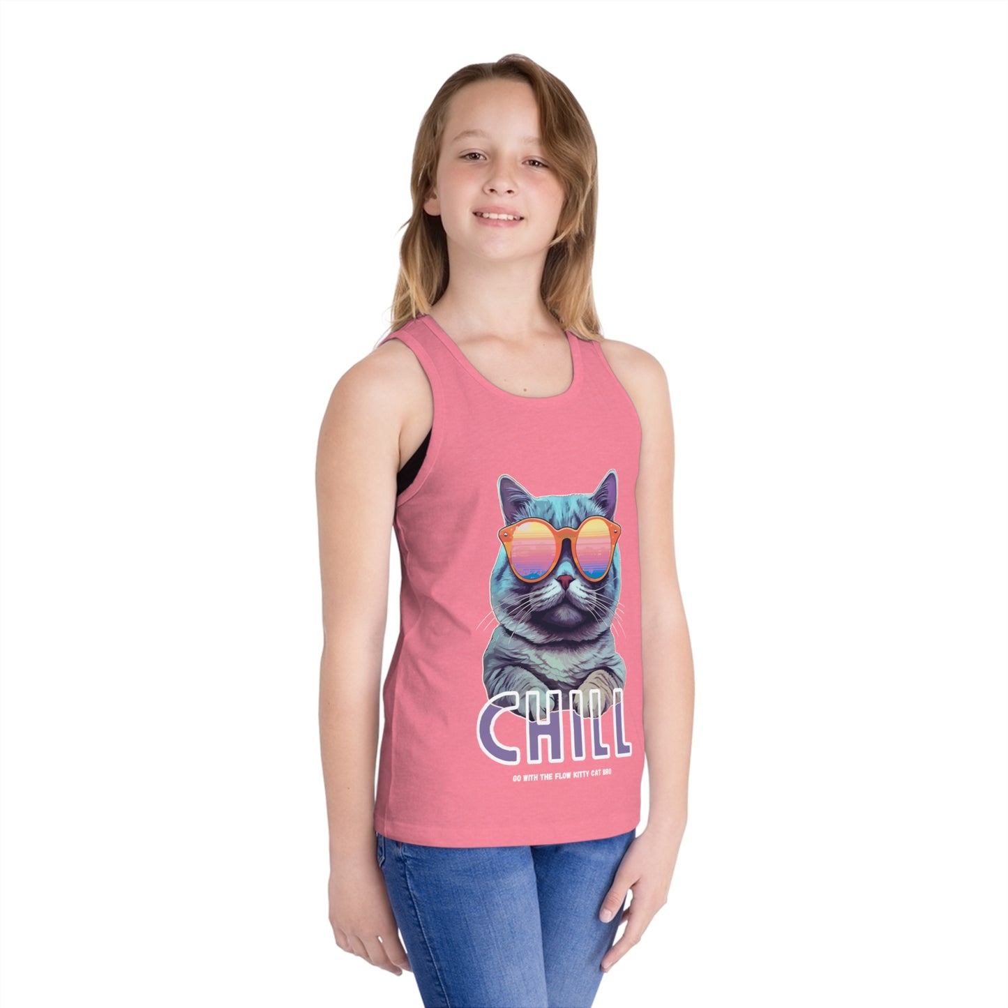 KIDS 'Chill: Go With The Flow Kitty Cat Bro' Kid's Jersey Tank Top